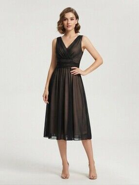 Black Sleeveless V-neck Dress with Nude underlay Size 4/6